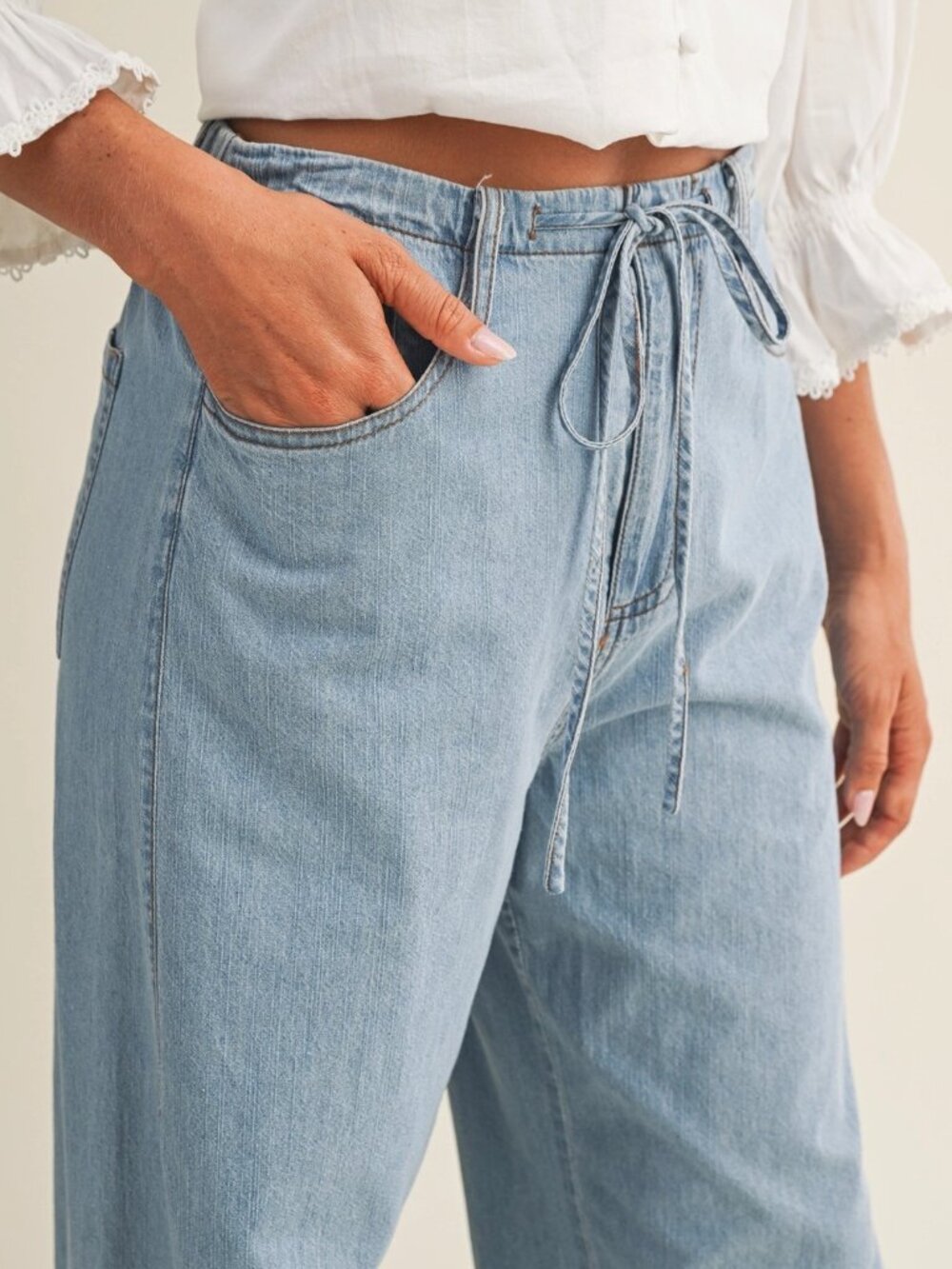 Annabella Relaxed Denim Pants with Drawstring Waist | Women's Jeans | Summer - Picture 6 of 10